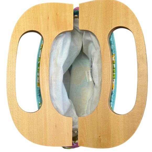 2 in 1 Vintage Lilly Pulitzer Reversible Bermuda Bag Wood Handle Purse - Picture 9 of 15